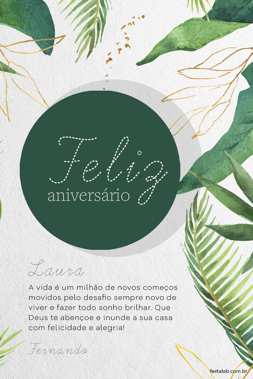 Cartao de Aniversario Adulto - Folhas Verde