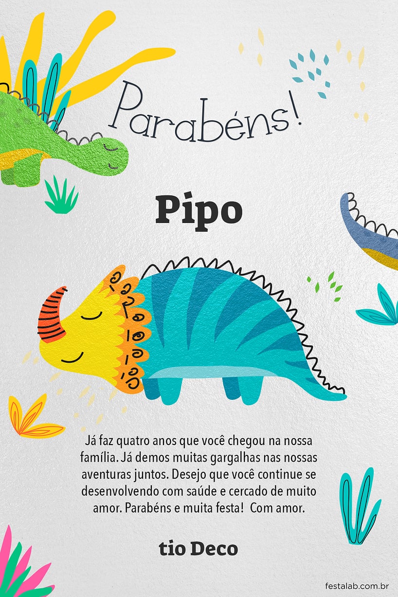 Cartao de Aniversario - Dino Baby