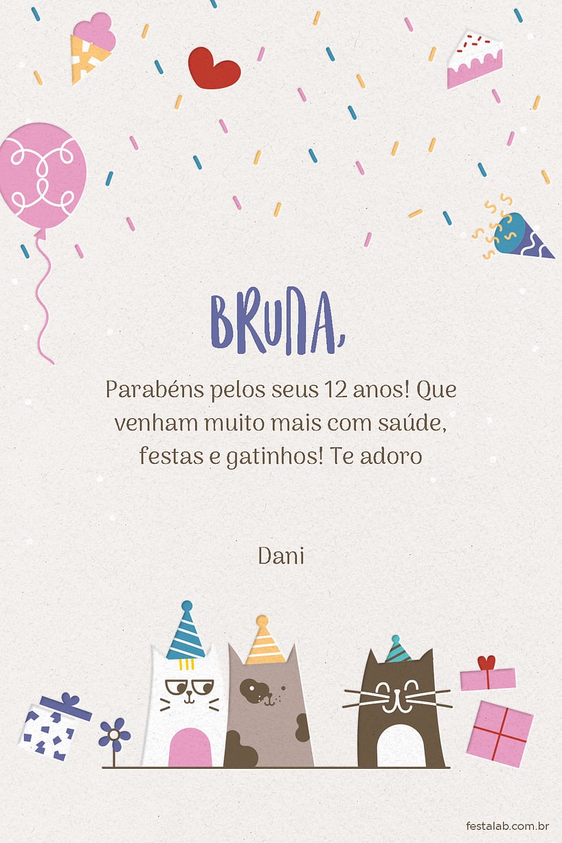 Crie seu Cartão de Aniversário - Gatinhos com a Festalab