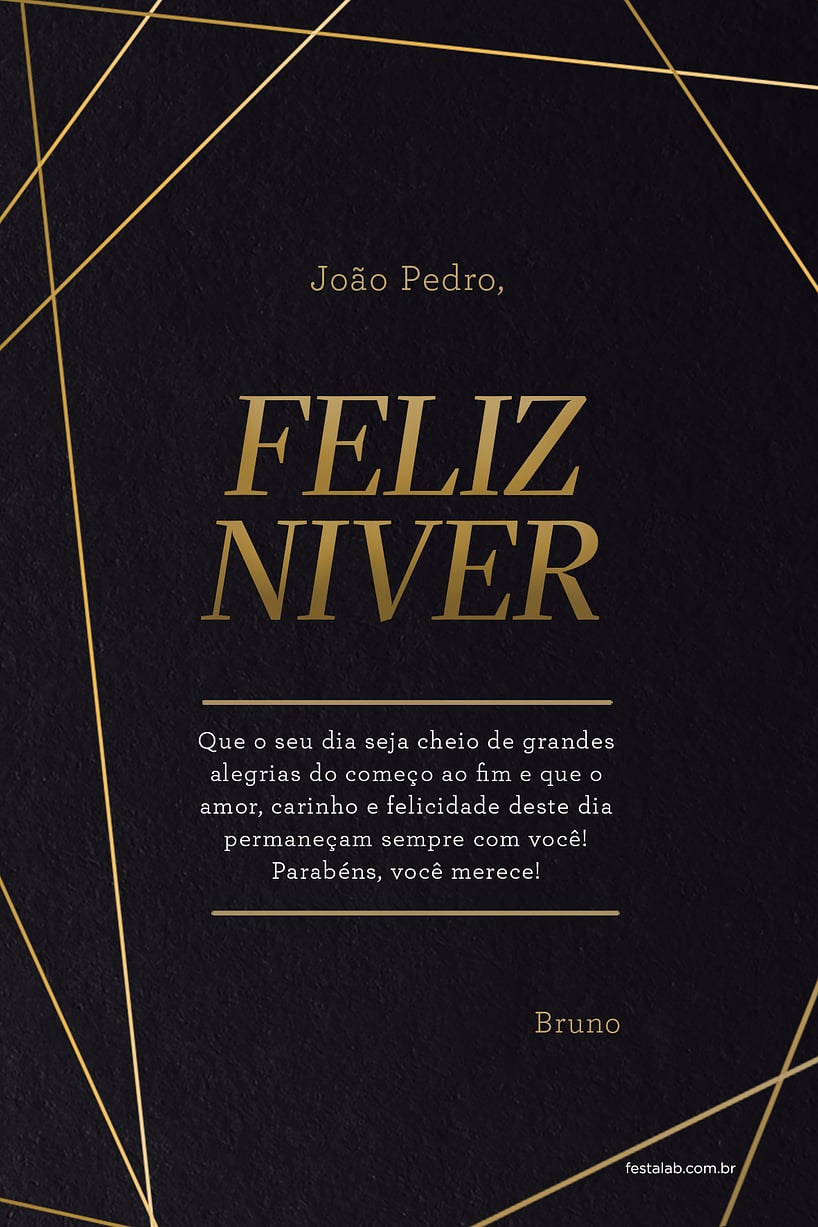 Crie seu Cartão de Aniversário - Preto e Dourado com a Festalab