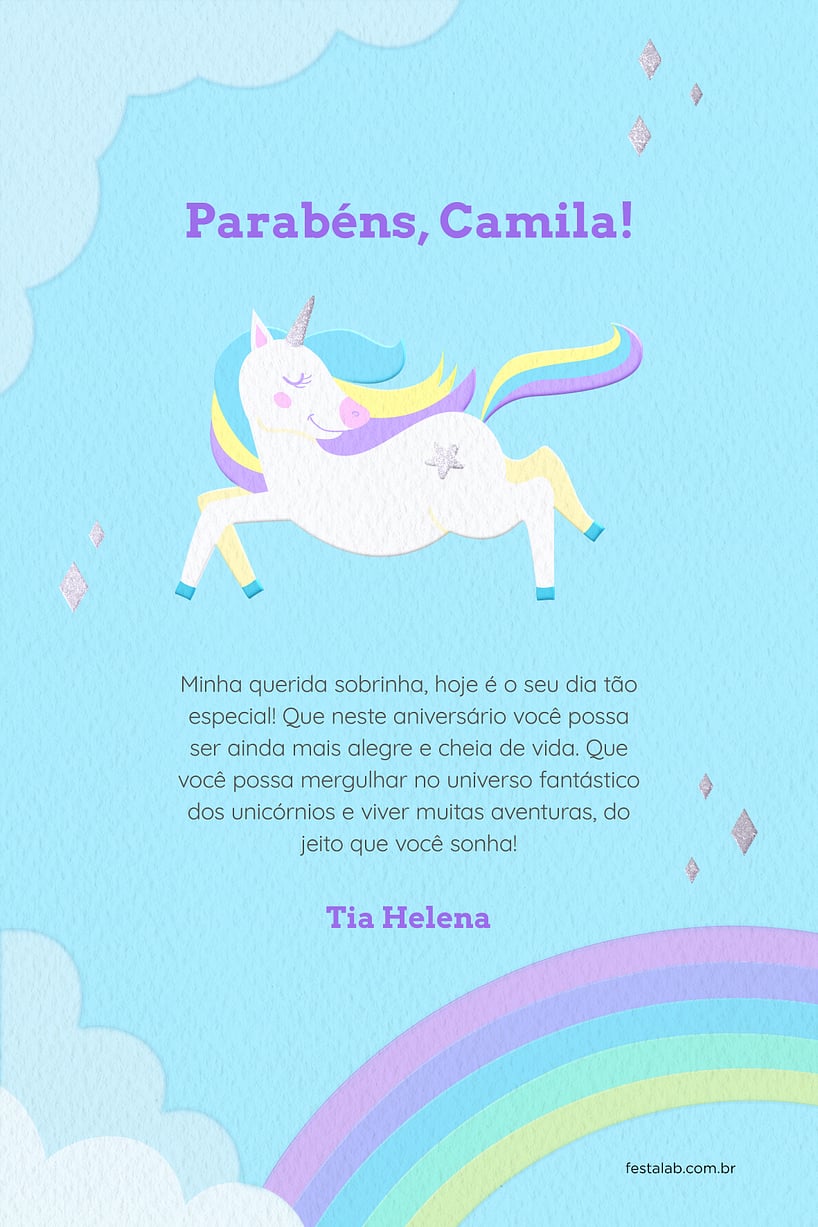 Cartao de Aniversario - Unicornio Arco-iris