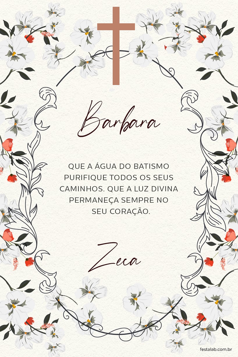 Crie seu Cartão de Batizado - Batismo Floral com a Festalab