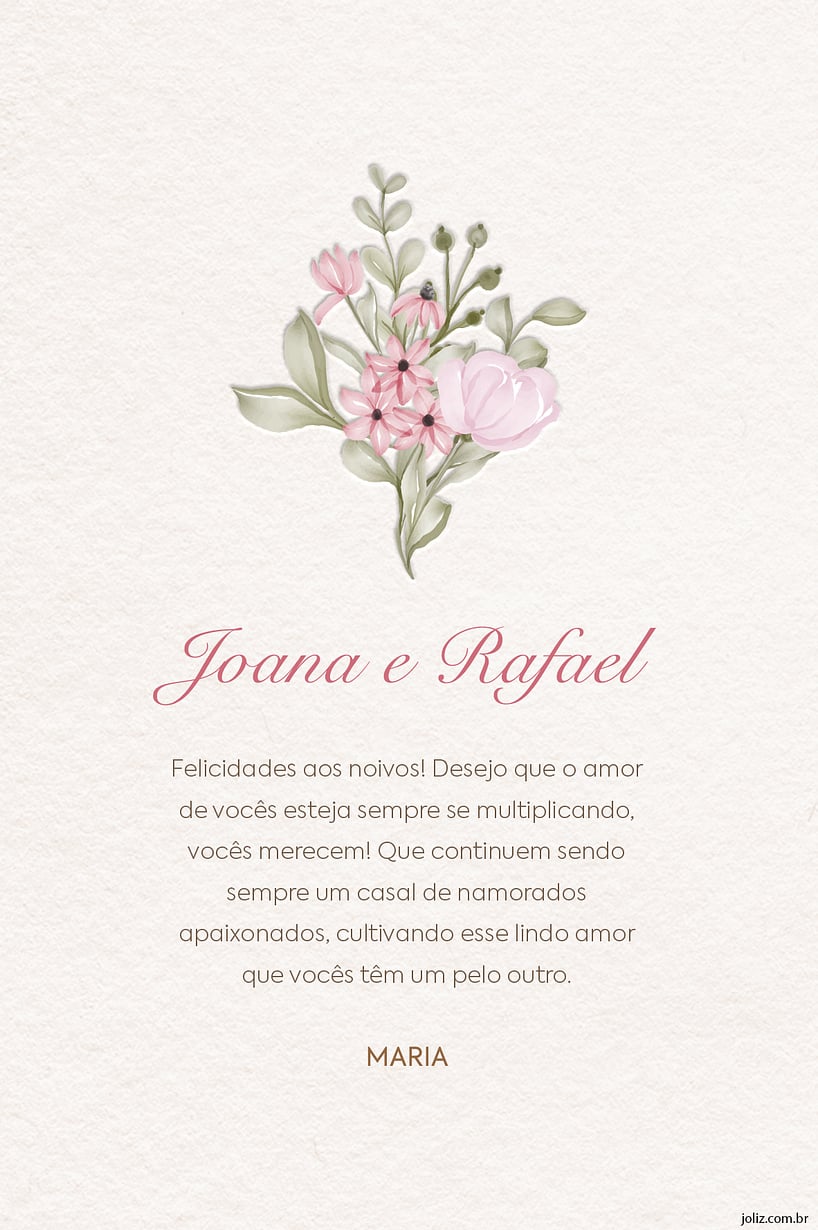 Cartao de Casamento - Buque Rosa-Dourado