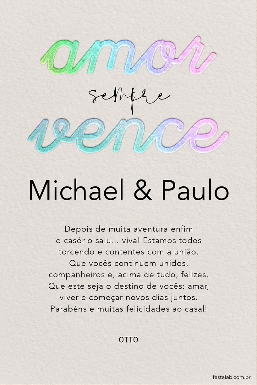 Crie seu Cartão de Casamento - Amor sempre vence com a Festalab