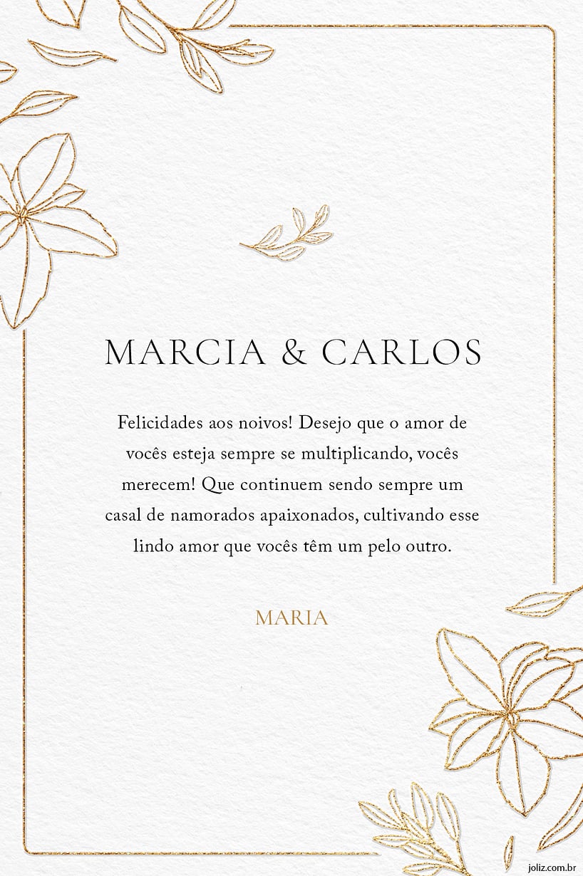 Cartao de Casamento - Petalas de Ouro