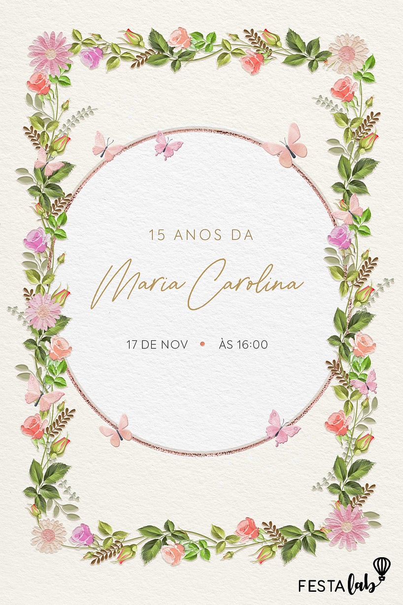 Convite de Aniversario de 15 anos - Arco das borboletas