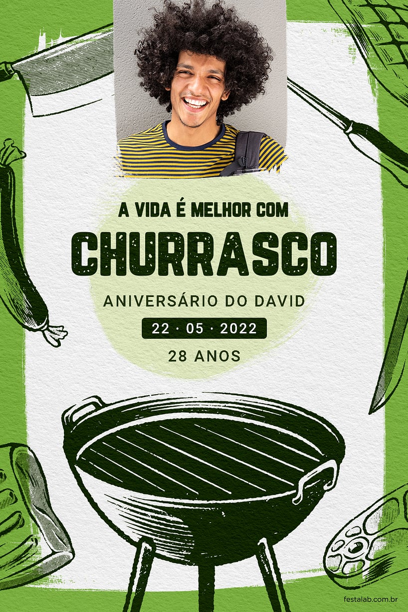 Convite de Aniversario Adulto - Churrasco na grelha verde