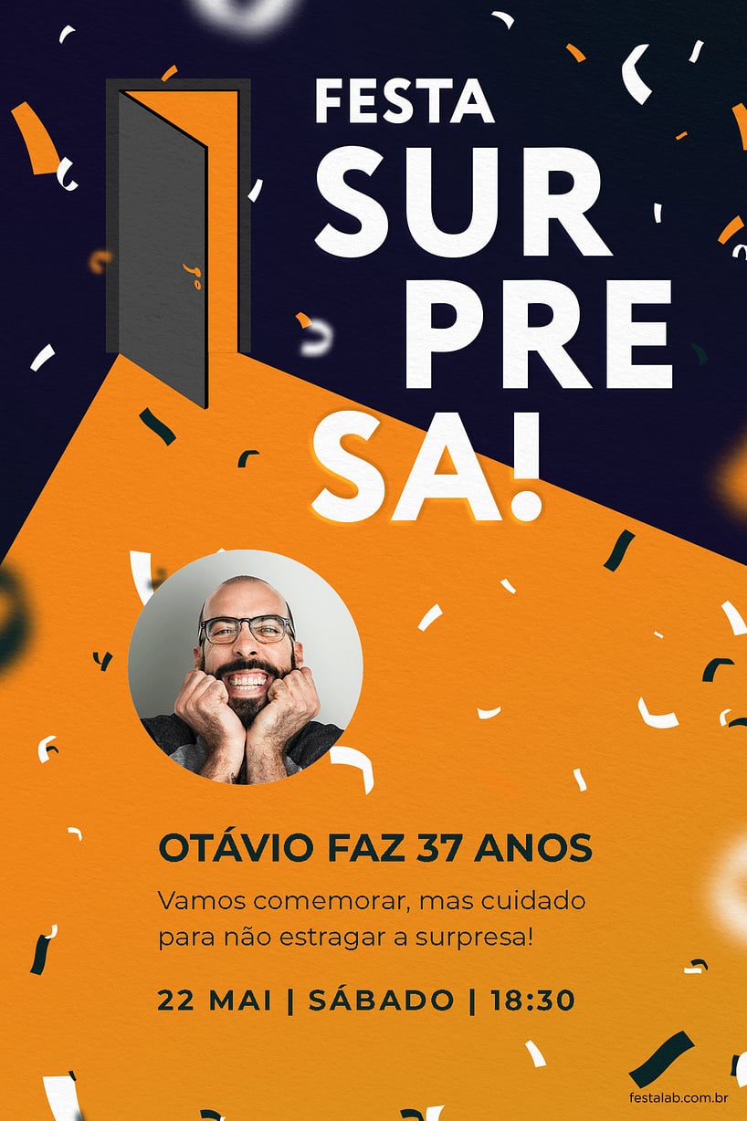 Criar convite de aniversário - Festa surpresa laranja| FestaLab