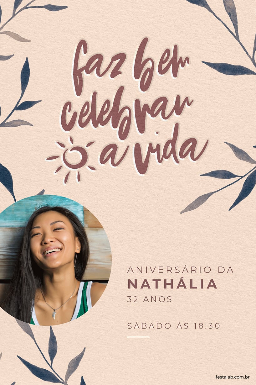 Criar convite de aniversário - Folhagem azul| FestaLab