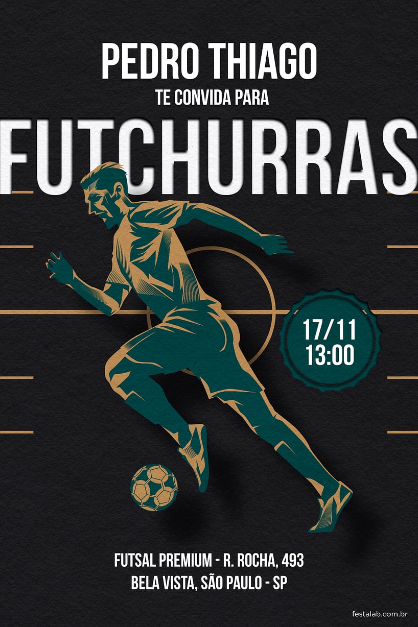 Convite de Aniversario Adulto - Futchurras Preto