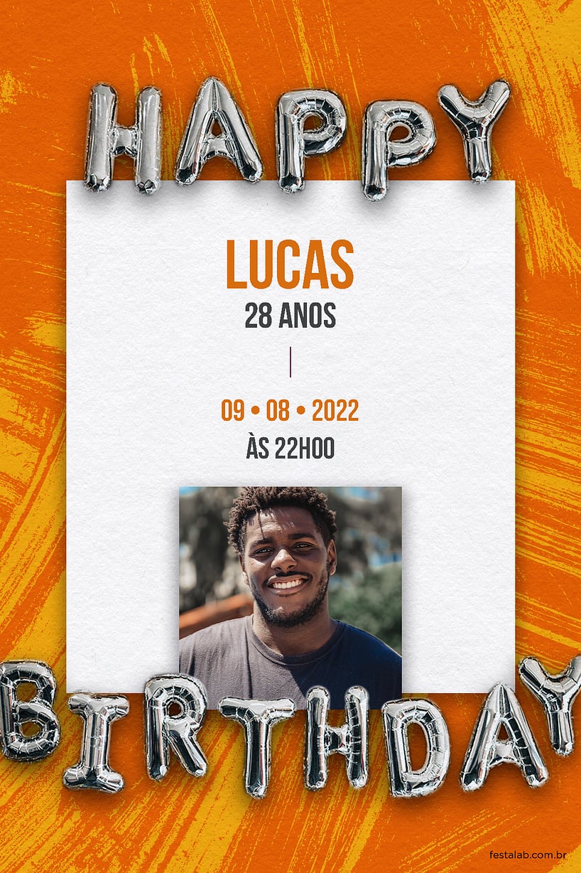 Criar convite de aniversário - Happy Birthday: Laranja| FestaLab