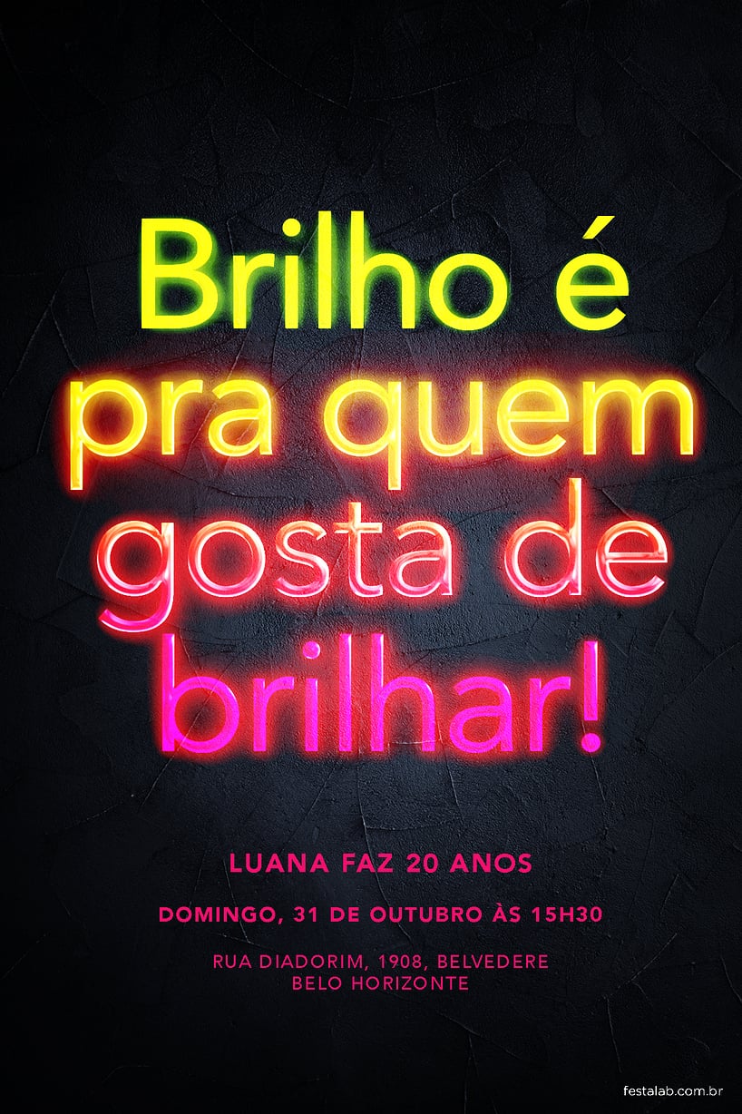 Convite de Aniversario Adulto - Neon Brilho