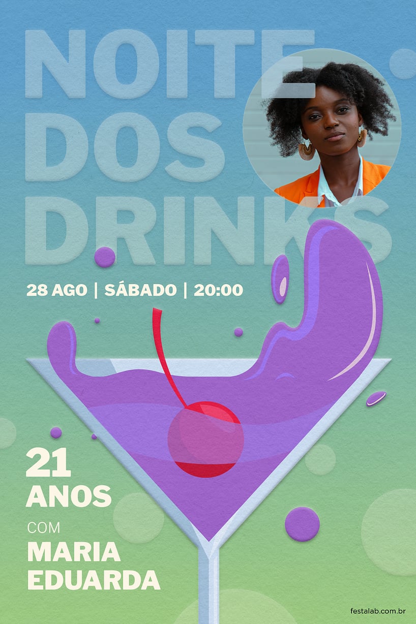 Convite de Aniversario Adulto - Noite dos Drinks Verde