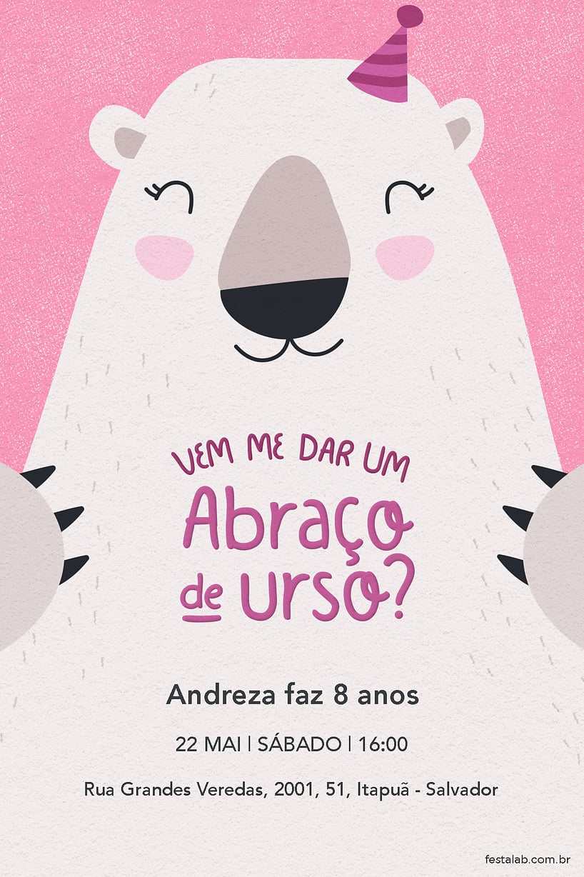 Criar convite de aniversário - Abraço de urso| FestaLab