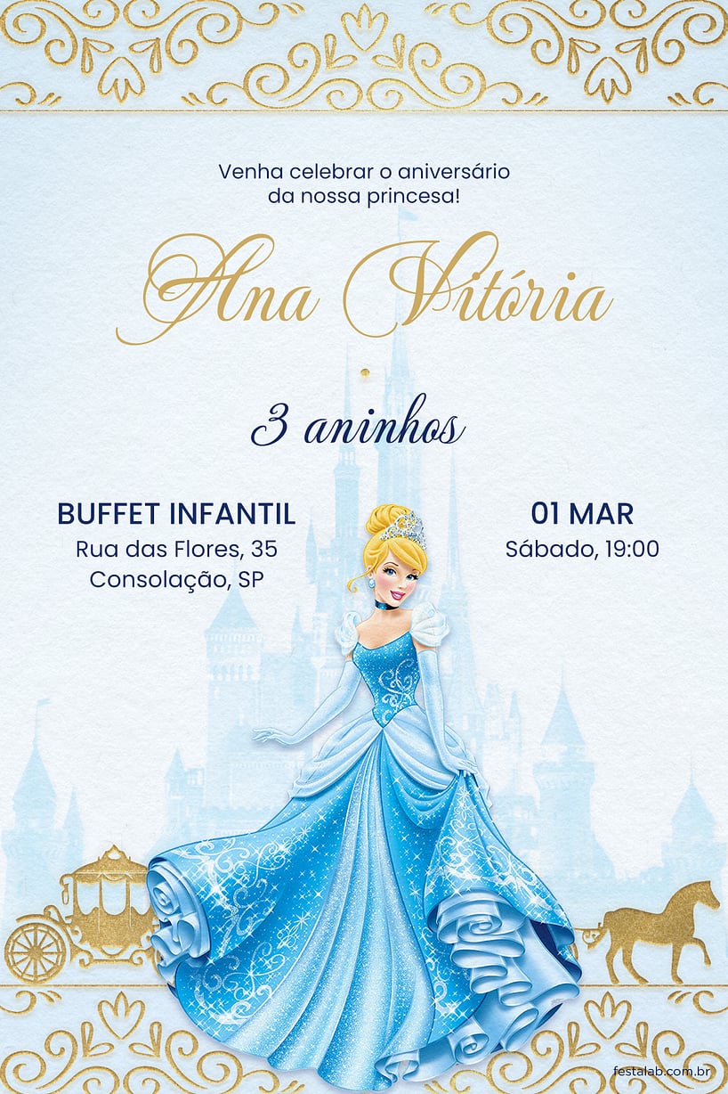 Convite de Aniversario - Baile da Cinderela