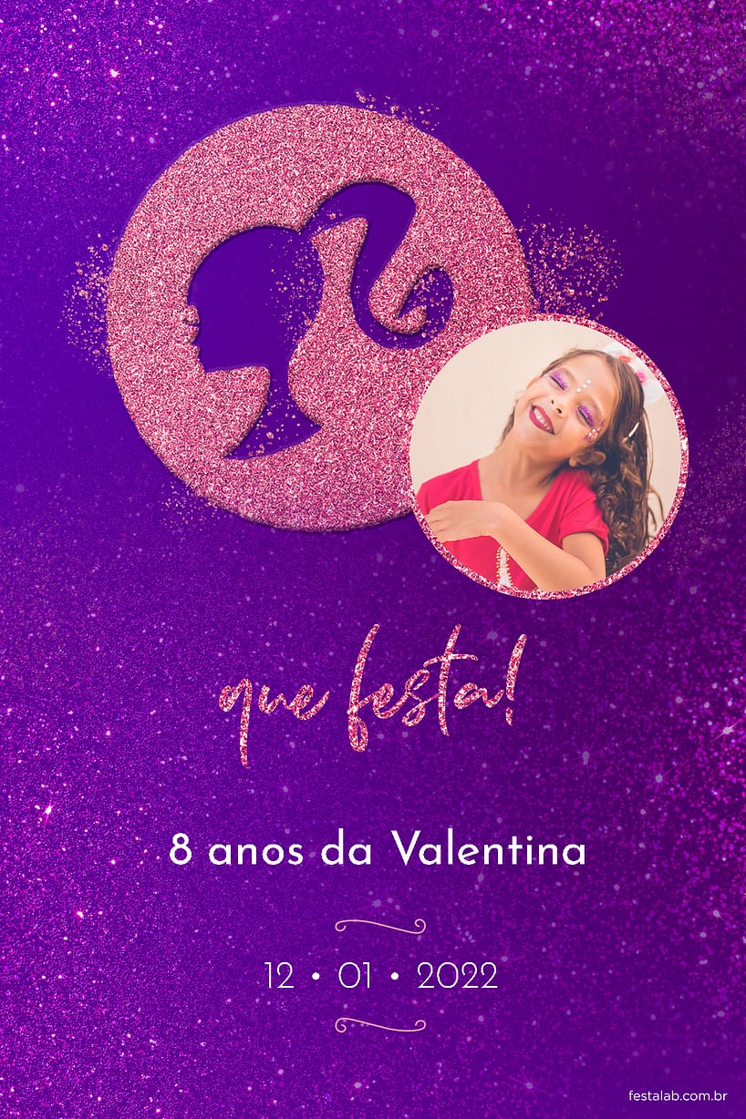 Convite de Aniversario - Barbie fundo roxo