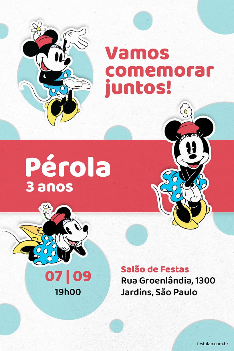 Convite de Aniversario - Bolinhas da Minnie