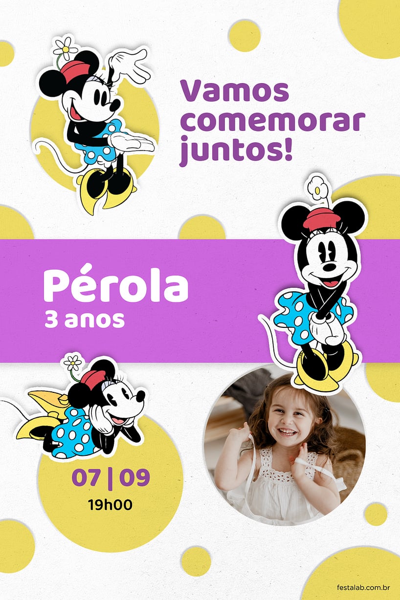 Convite de Aniversario - Bolinhas da Minnie Lilas