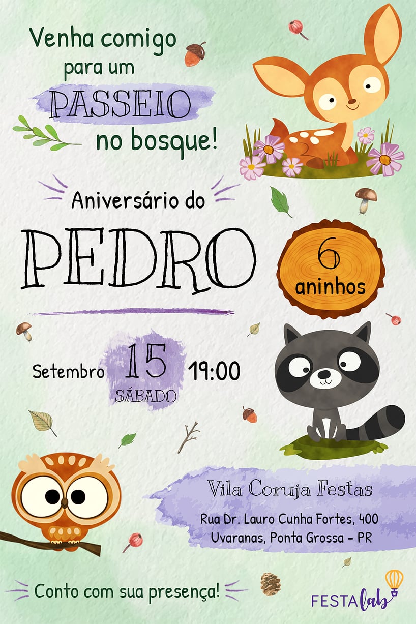 Convite de Aniversario - Bosque