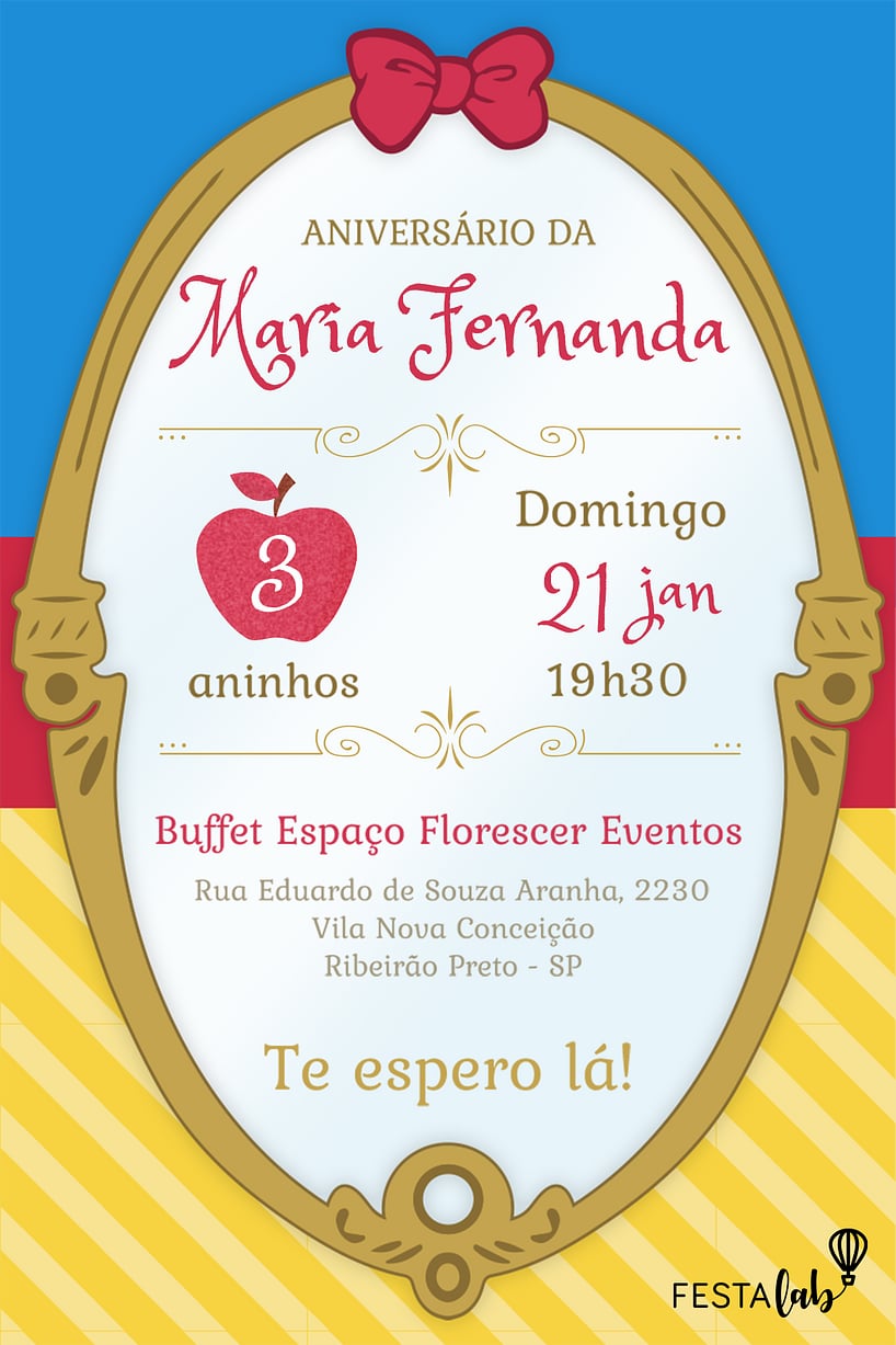 Convite de Aniversario - Branca de Neve