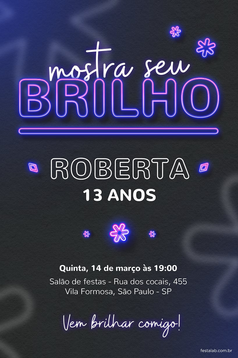 Convite de Aniversario - Brilho Azul