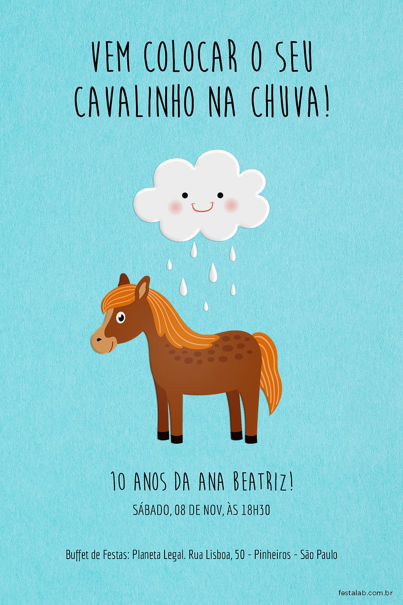 Convite de Aniversario - Cavalinho na Chuva