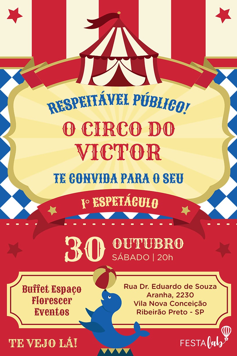 Convite de Aniversario - Circo