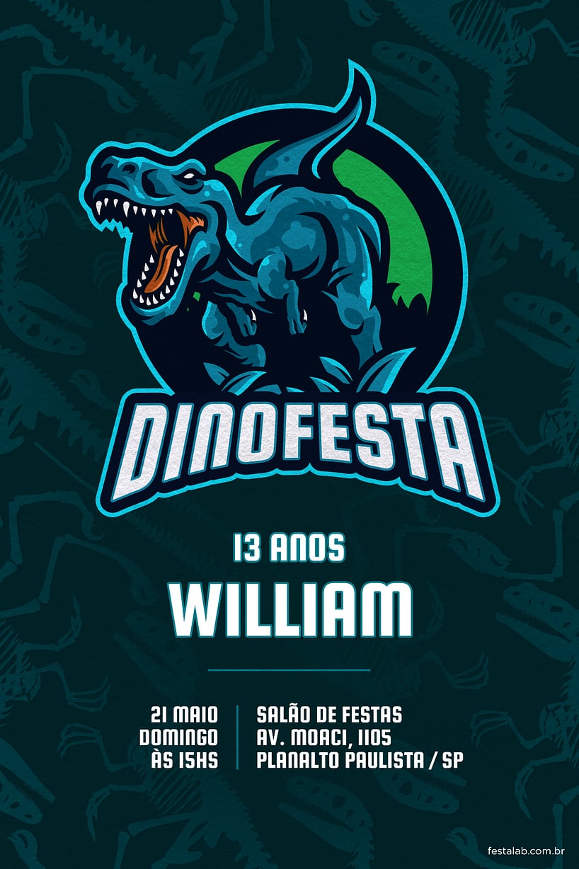 Convite de Aniversario - Dinofesta azul