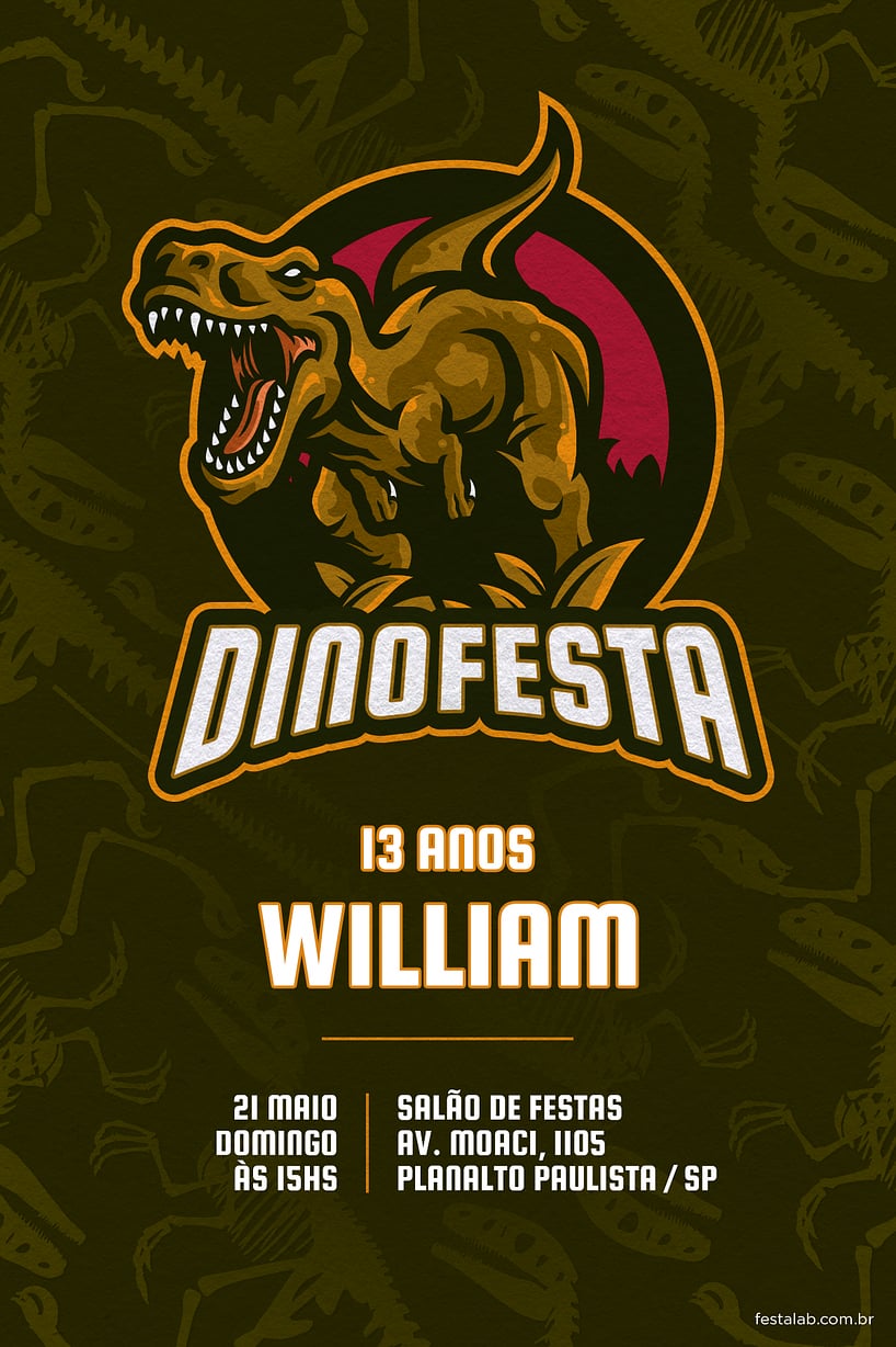 Convite de Aniversario - Dinofesta laranja