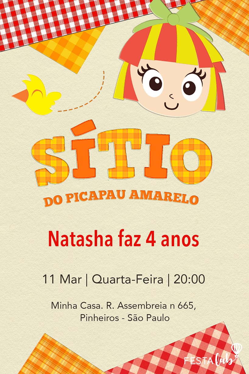 Criar convite de aniversário - Emilia, Sítio do Picapau Amarelo| FestaLab