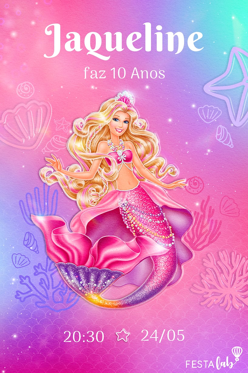 Criar convite de aniversário - Festa Barbie Sereia| FestaLab