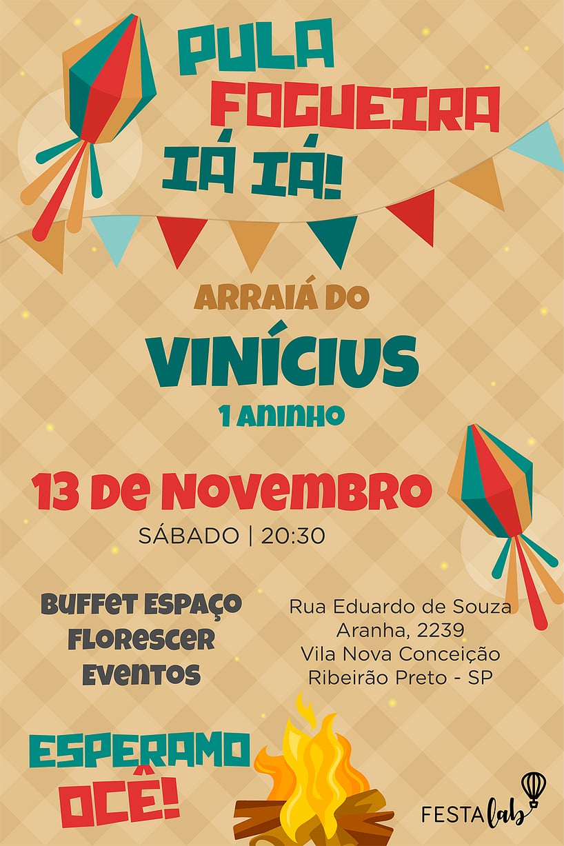 Criar convite de aniversário - Festa Junina na Roça| FestaLab