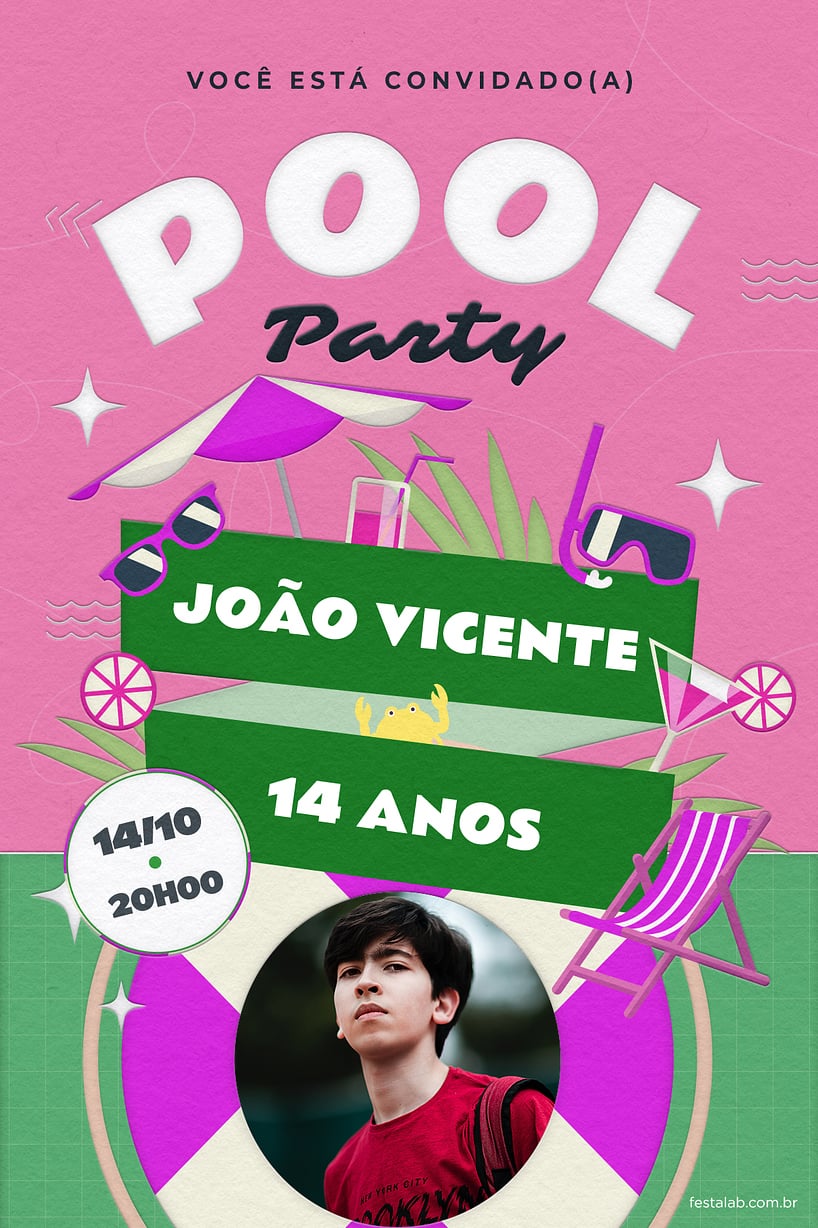 Convite de Aniversario - Festa na piscina rosa