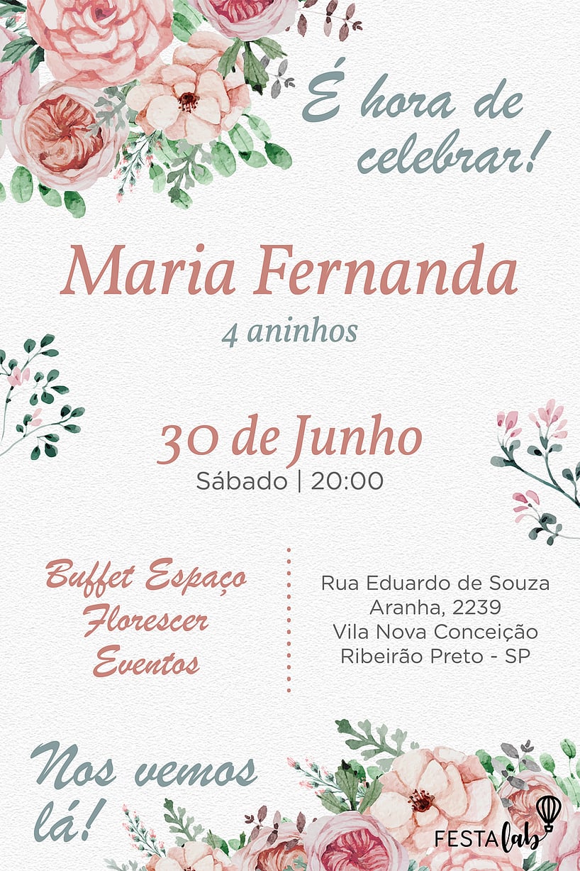 Convite de Aniversario - Flores