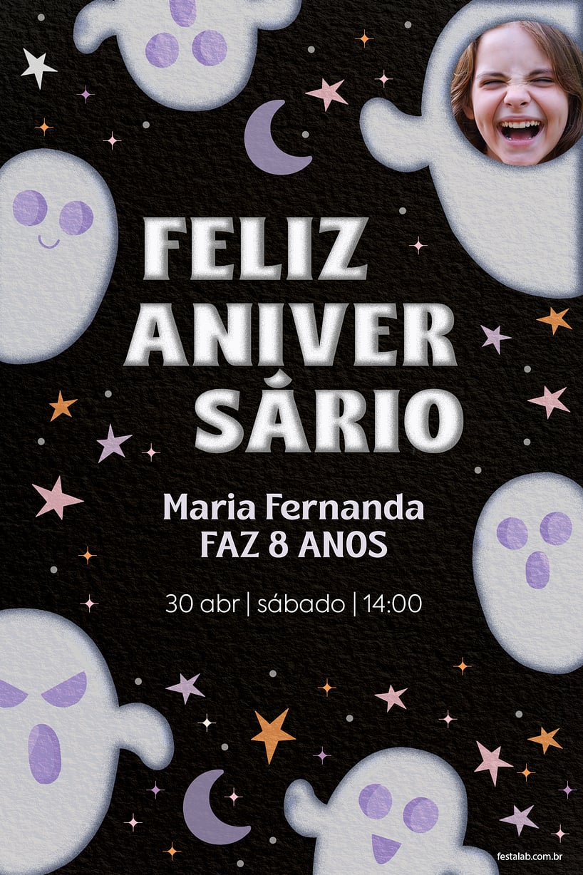 Criar convite de aniversário - Halloween Fantasminha| FestaLab