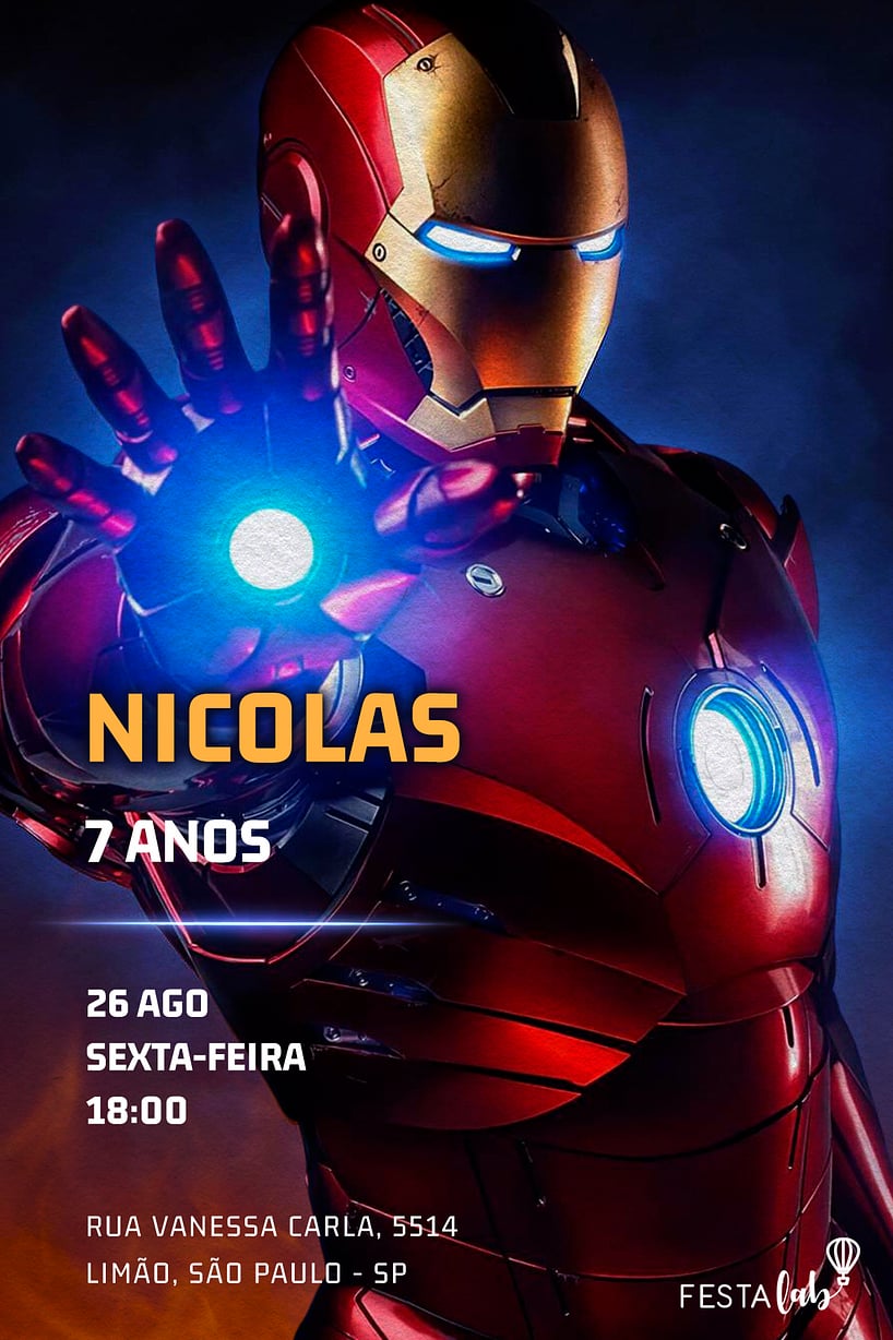 Convite de Aniversario - Homem de Ferro