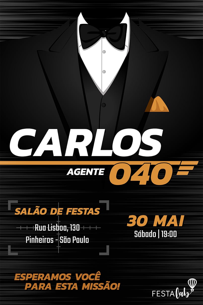 Criar convite de aniversário - James Bond - 007| FestaLab