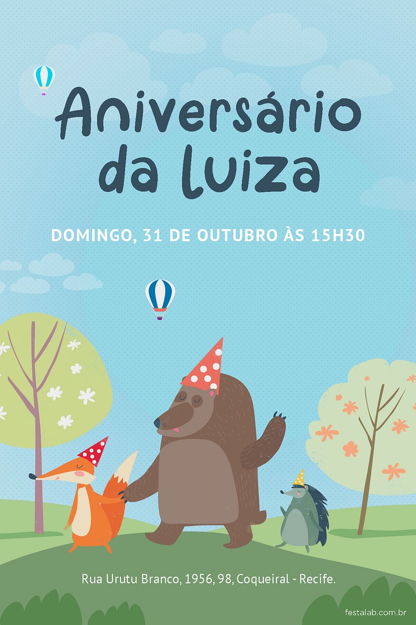 Criar convite de aniversário - Jardim Encantado Animais| FestaLab