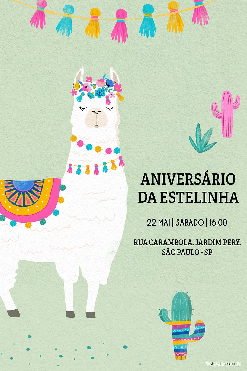 Criar convite de aniversário - Lhama Color| FestaLab