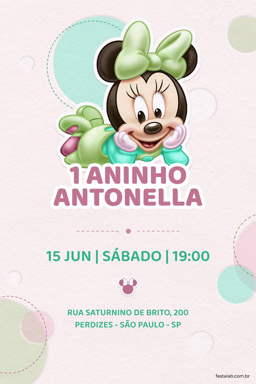 Criar convite de aniversário - Minnie baby verde| FestaLab