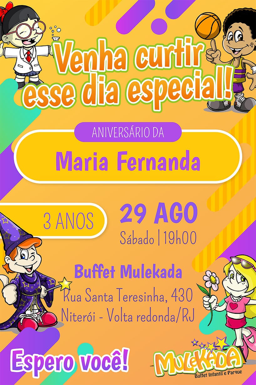 Criar convite de aniversário - Mulekada Buffet Infantil e Parque| FestaLab