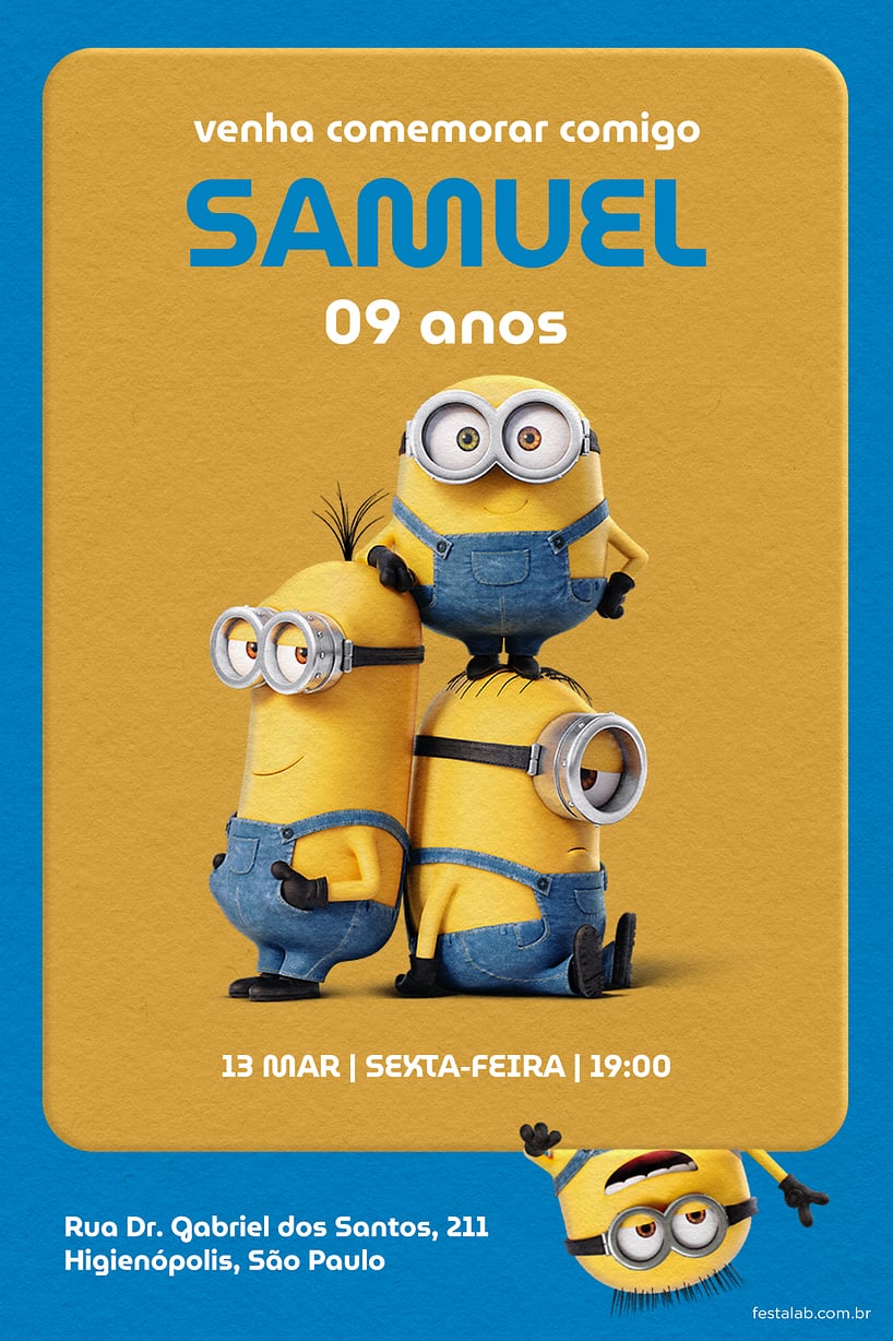 Criar convite de aniversário - Os Minions Amarelo| FestaLab