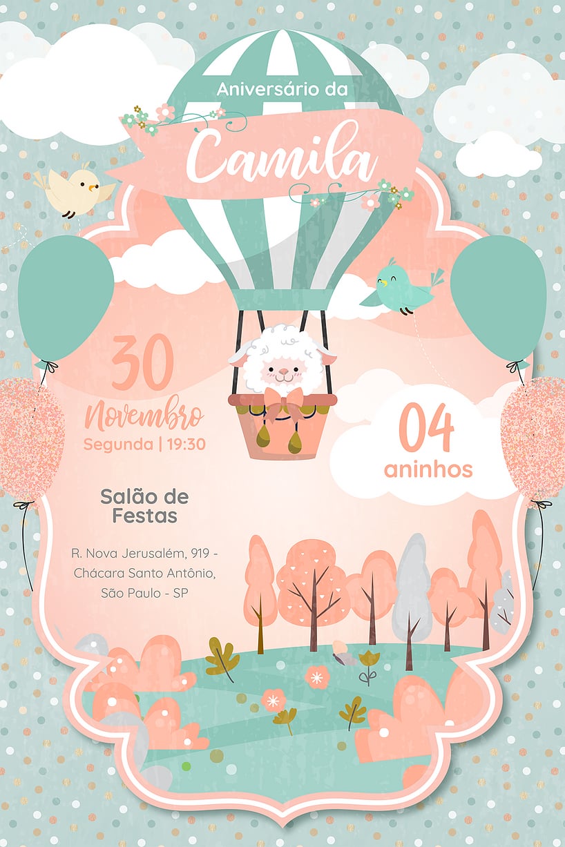 Convite de Aniversario - Ovelha Baloeira