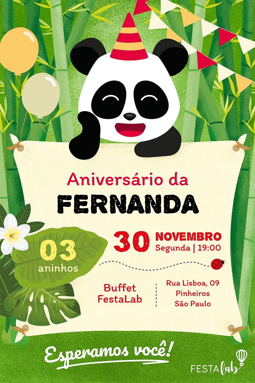 Convite de Aniversario - Panda