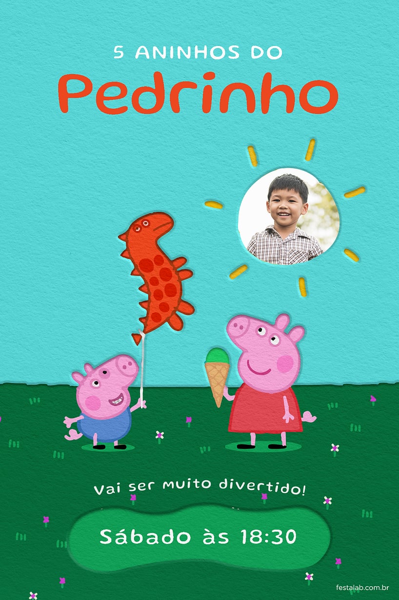 Convite de Aniversario - Peppa pig e George pig verde