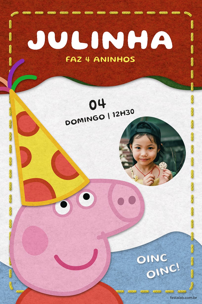 Criar convite de aniversário - Pequena peppa pig| FestaLab