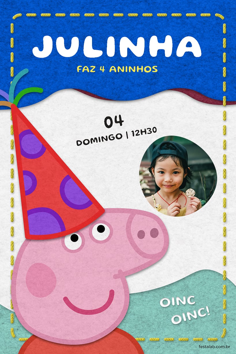 Convite de Aniversario - Pequena peppa pig azul