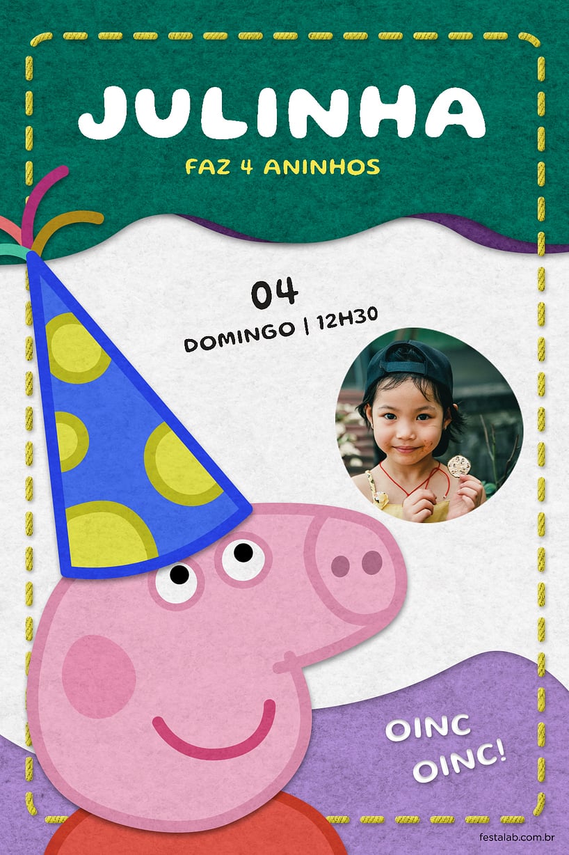 Convite de Aniversario - Pequena peppa pig verde