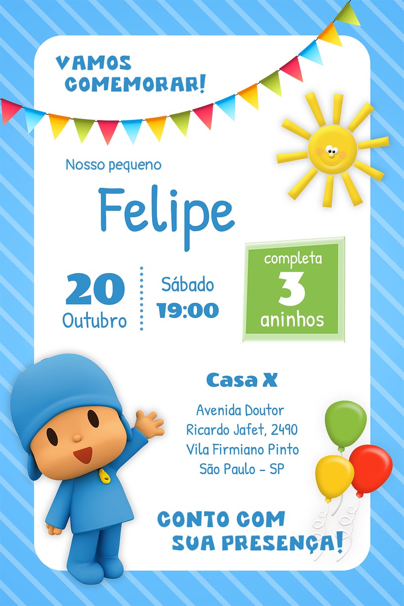 Convite de Aniversario - Pocoyo