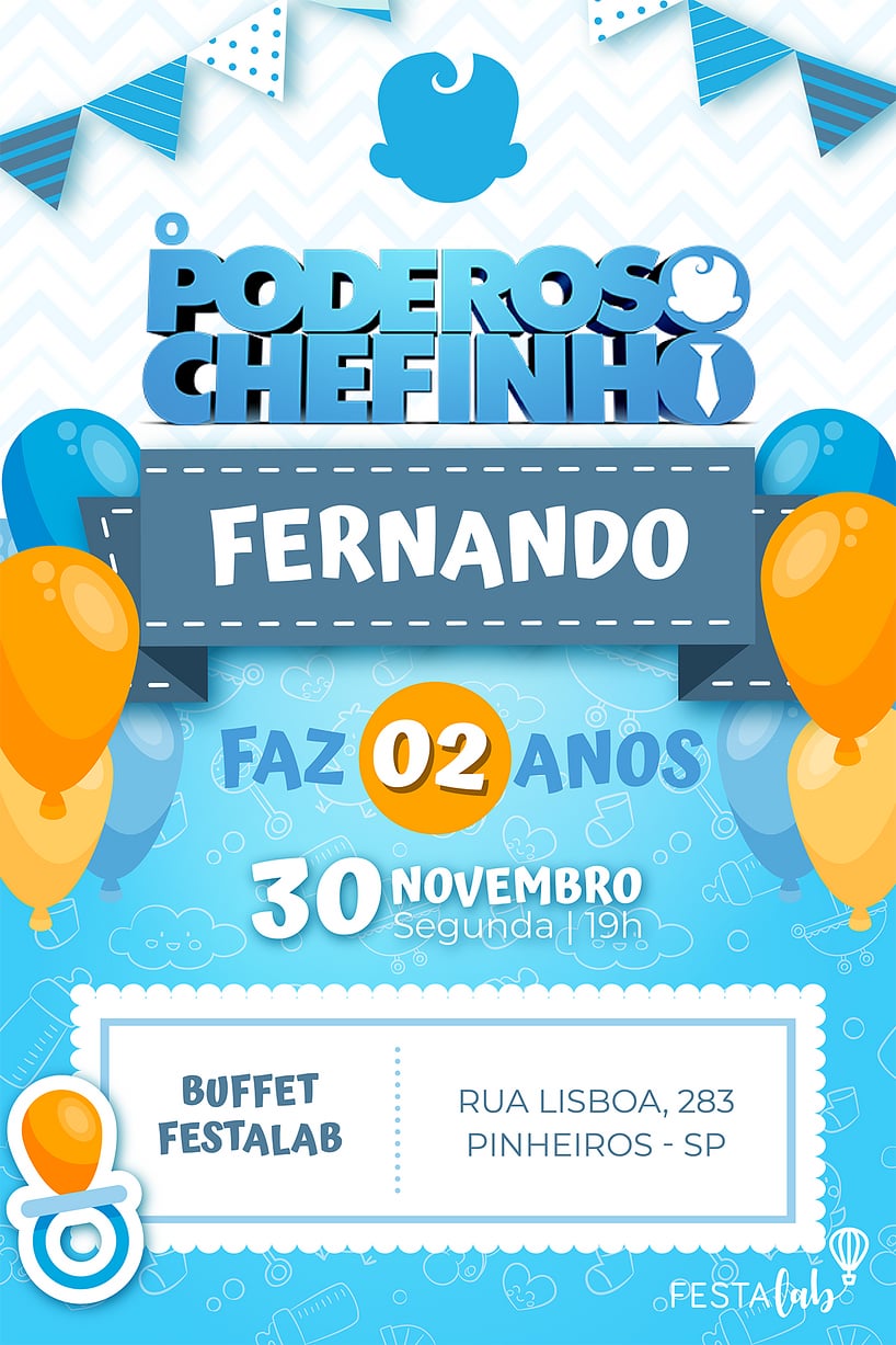 Criar convite de aniversário - O Chefinho Chegou| FestaLab